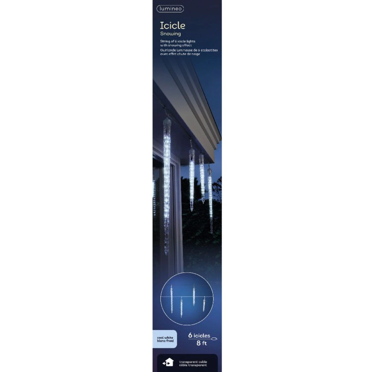 Lumineo 6 LED Cool White Snowing Icicle Lights Transparent Wire