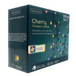 Lumineo 500 LED Color Cherry Compact Twinkle Lights Black Wire 9 Lumineo 500 LED Color Cherry Compact Twinkle Lights Black Wire -Holiday Supplies 071372 Side angle 33758.1668959554