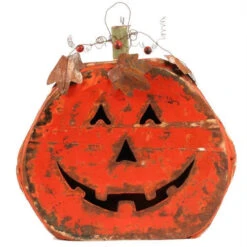 Orange Pumpkin Carved Wood Halloween Decor