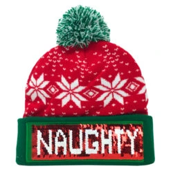 Naughty Or Nice Sequin Knit Pom Hat  -Holiday Supplies 1 Reversible Naughty Or Nice Knit Hat naughty 39799.1680632470