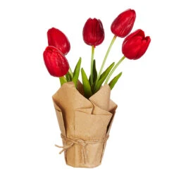 10.75" Real Touch Red Potted Tulips