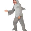 Children's Shark Costume, Grey, With Hooded Jumpsuit & Fins, Large