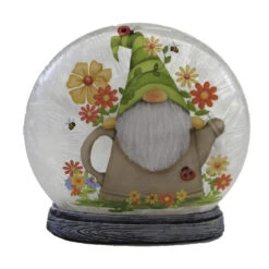 Stony Creek Pre-Lit Round Decorative Orb Light, Style Gnome In Watering Can With Flowers, Birds And Bees, 7inch.
