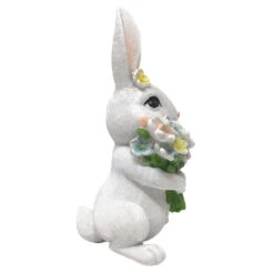 Easter Bunny Figurine Holding Flowers