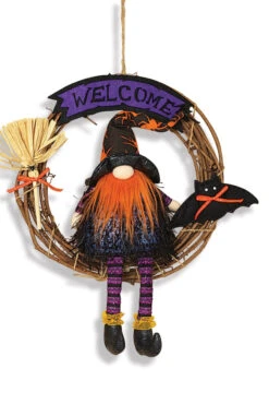 LED Multi Gnome Sitting On A Wreath With An Orange Beard