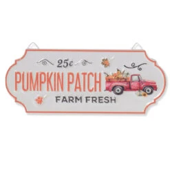 Metal Wall Sign Embossed With The Words Pumpkin Patch