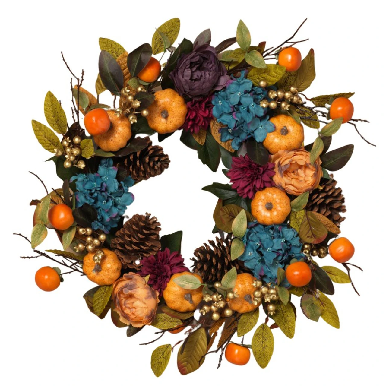 24" Harvest Wreath With Pumpkins, Mandarins, And Squash 3 24" Harvest Wreath With Pumpkins, Mandarins, And Squash