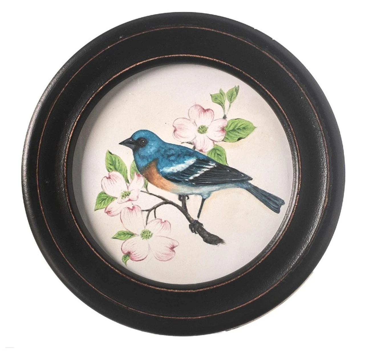 10" Wood Round Frame Bird Print Blue 3 10" Wood Round Frame Bird Print Blue