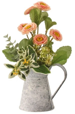 Blush Button Aster In Watering Can 9.5"