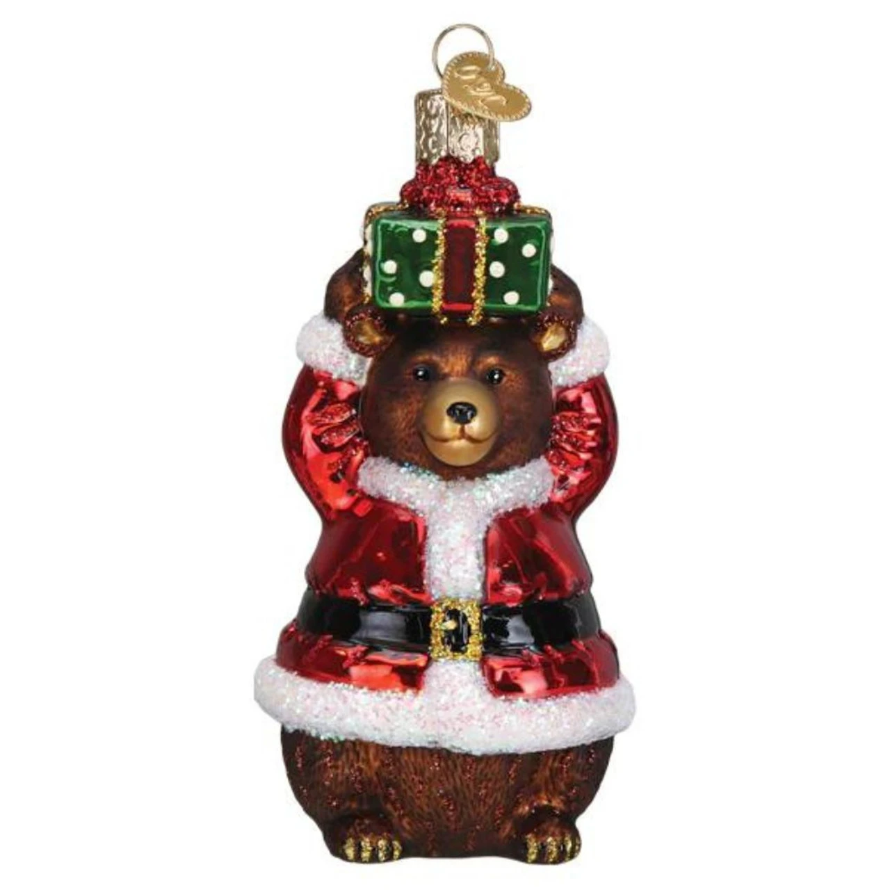 Bear Wearing Santa Suit Blown Glass Ornament 3 Bear Wearing Santa Suit Blown Glass Ornament