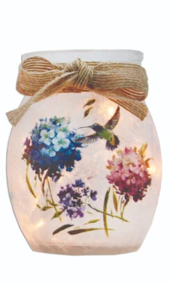 Stony Creek - Jar Shaped Decorative Light - Hand-Painted Hummingbird Ans A Blue Flower