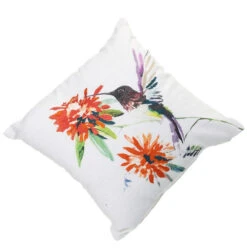 Embroided Red Hummingbird Pillow