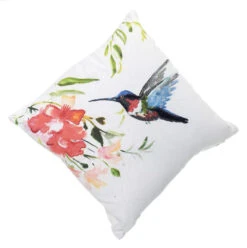 Pink Embroidered Hummingbird Pillow