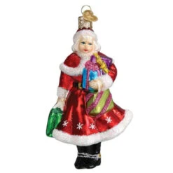 Mrs. Claus Goes Shopping Blown Glass Ornament