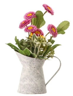 Purple Button Aster In Watering Can 9.5"