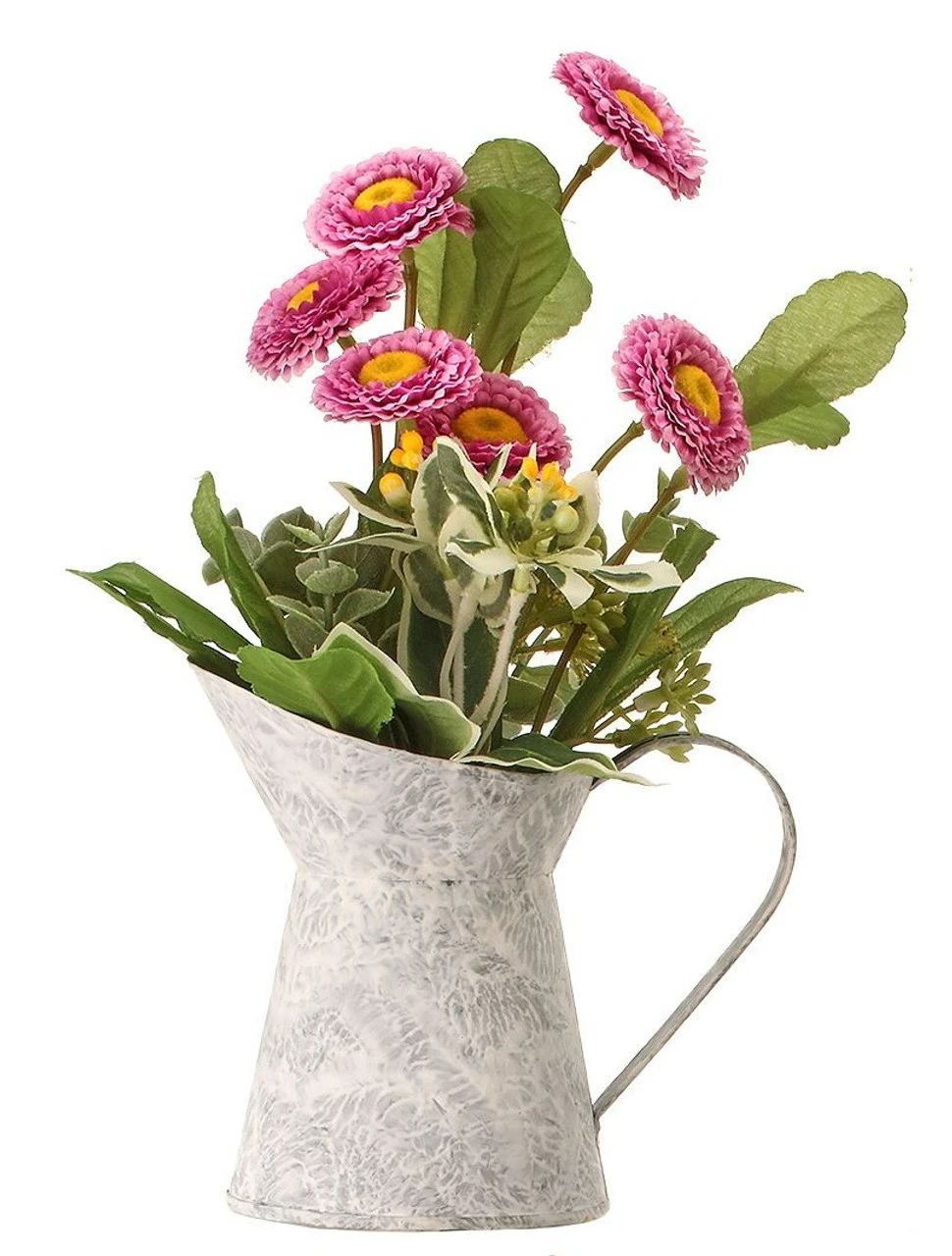 Purple Button Aster In Watering Can 9.5" 3 Purple Button Aster In Watering Can 9.5"