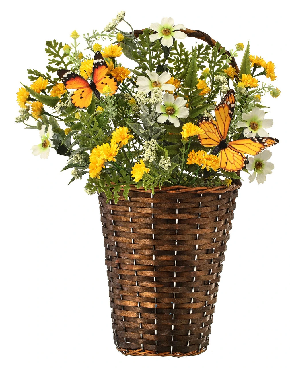 Mixed Daisy & Monarch "n" Wicker Basket 19" 3 Mixed Daisy & Monarch "n" Wicker Basket 19"
