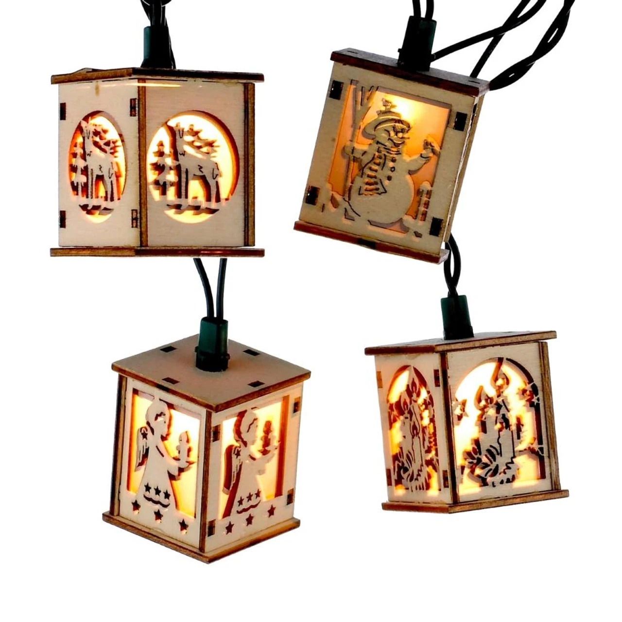 Kurt Adler UL 10-Light Wooden Lantern Light Set 3 Kurt Adler UL 10-Light Wooden Lantern Light Set