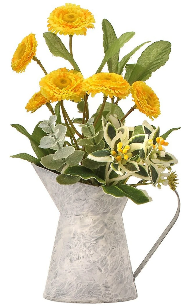 Yellow Button Aster In Watering Can 3 Yellow Button Aster In Watering Can