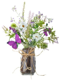 15" Wildflower With Butterfly In Glass Jar