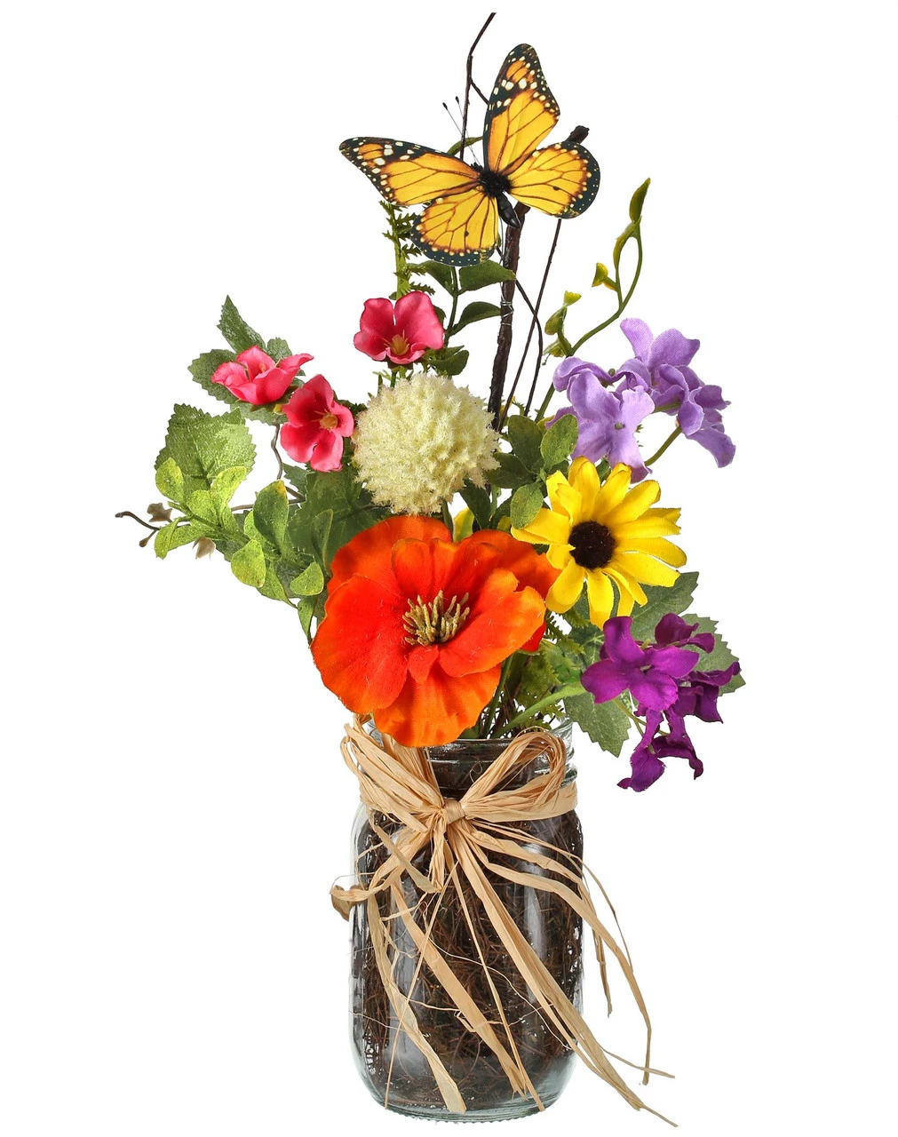 Summer Garden With Monarch In Jar 13" 3 Summer Garden With Monarch In Jar 13"